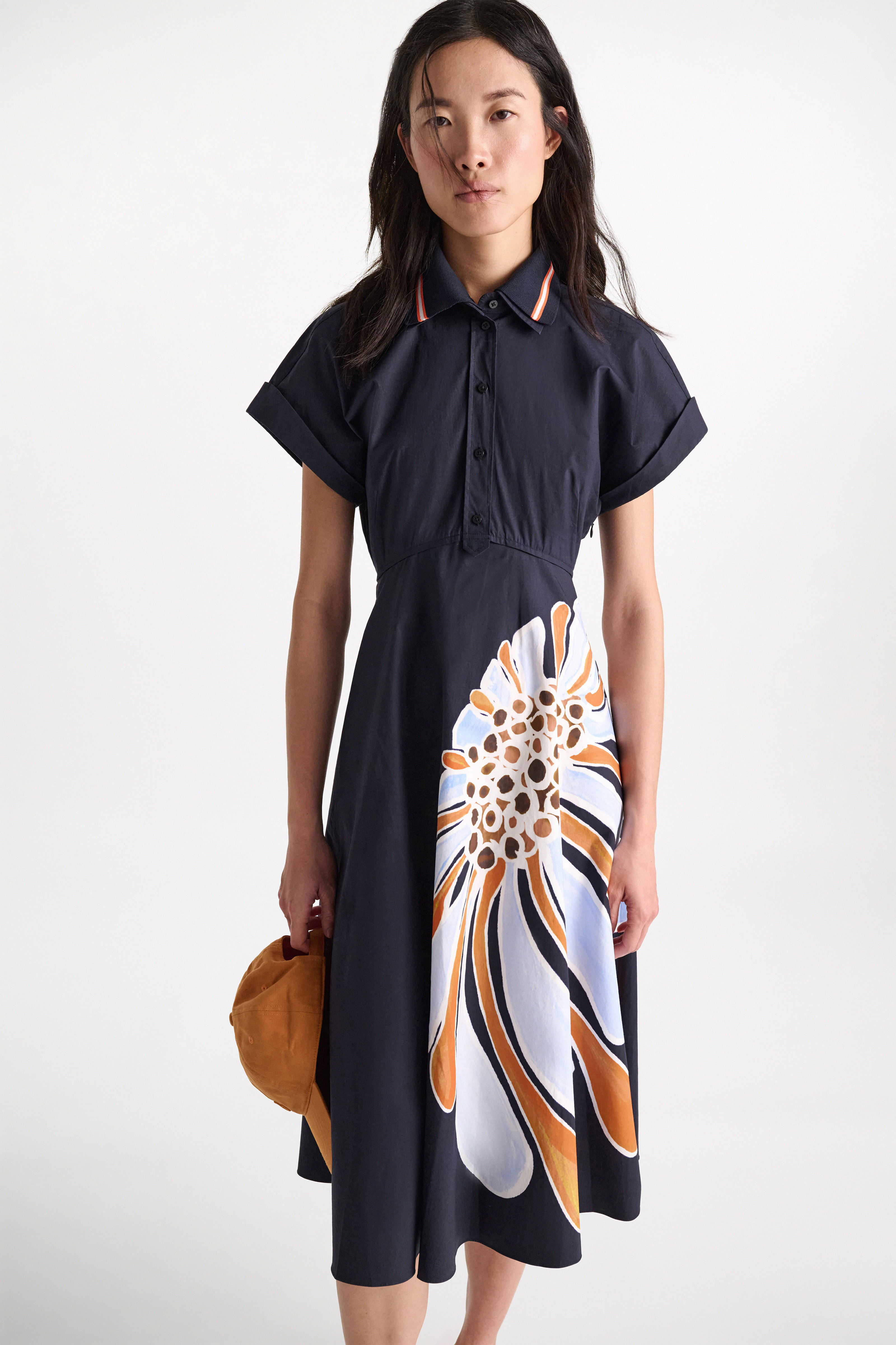Dorothee Schumacher Printed cotton poplin dress dream flower navy
